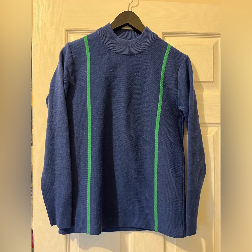 Vintage 100% Wool Sweater Royal Blue with Green accent